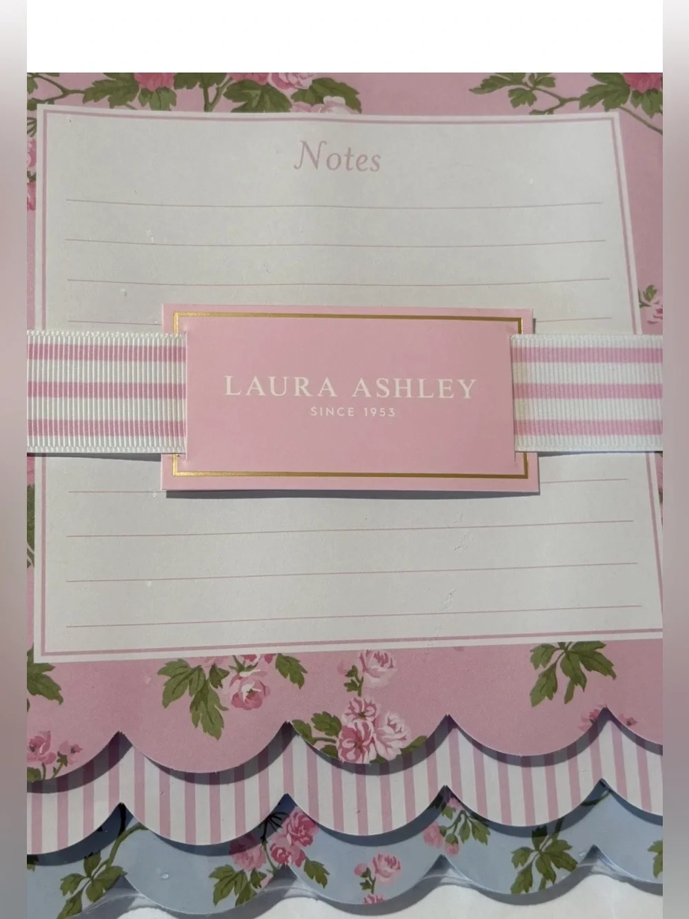 New Laura Ashley Pink Pink Blue & White Scalloped 3 Pack Note Pads Lined